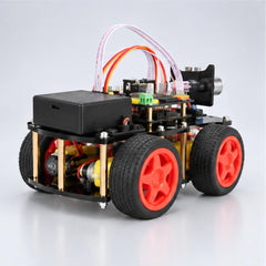 SyncGear 4WD Arduino robot bouwpakket, schuin van achteren met batterijhouder