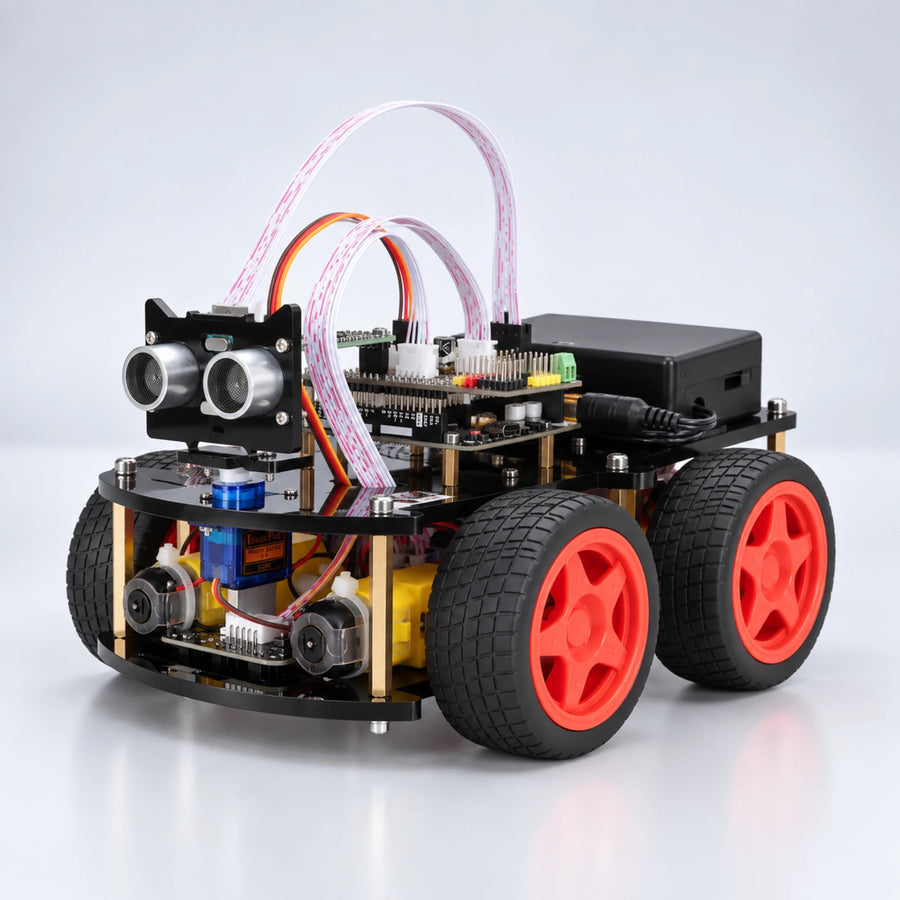 SyncGear 4WD Arduino robot bouwpakket, schuin van voren met ultrasone sensor