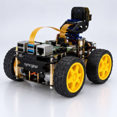 SyncGear 4WD Raspberry Pi robot kit, schuin van achteren met Raspberry Pi