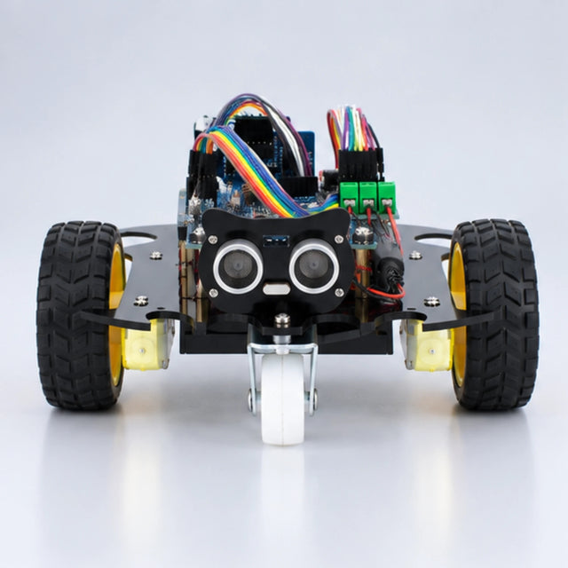 SyncGear Arduino 2WD robot bouwpakket, vooraanzicht met ultrasone afstandssensor