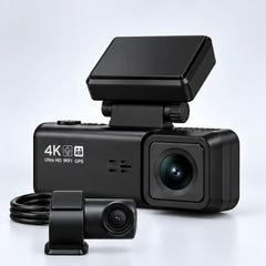 SyncGear 4K Dashcam Pro schuin van voren met achtercamera