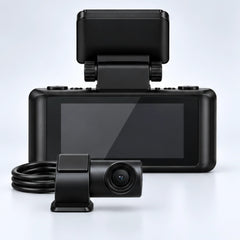 Achterkant van de SyncGear 4K Dashcam Pro met scherm, en de achtercamera