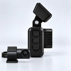 Zijkant van de SyncGear 4K Dashcam Pro met de knoppen, en de achtercamera