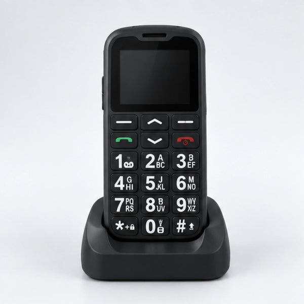 SyncGear Senioren GSM 4G in het oplaadstation, van voren met de grote toetsen