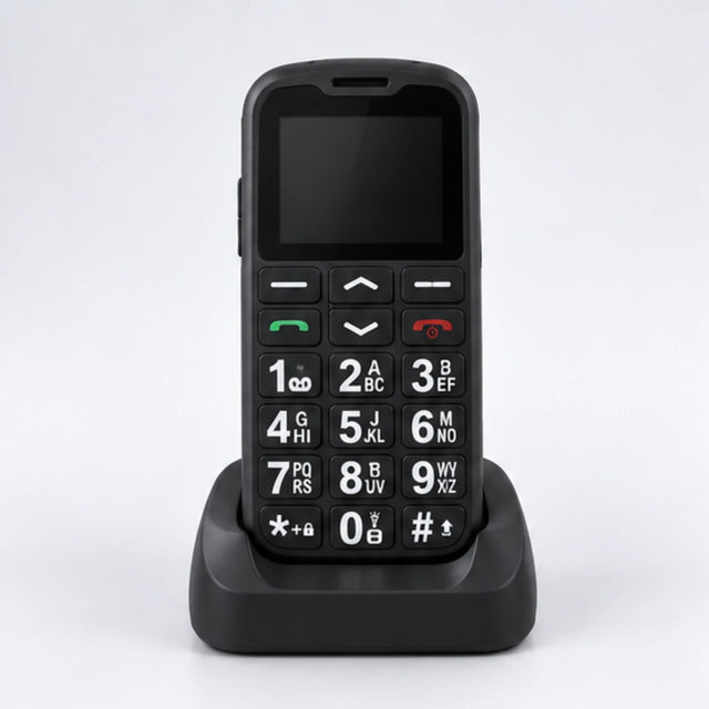 SyncGear Senioren GSM 4G in het oplaadstation, van voren met de grote toetsen