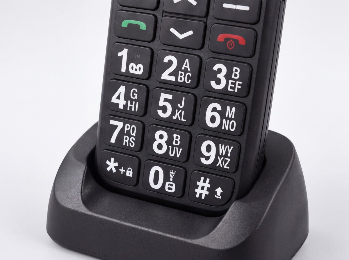 De SyncGear Senioren GSM in het oplaadstation