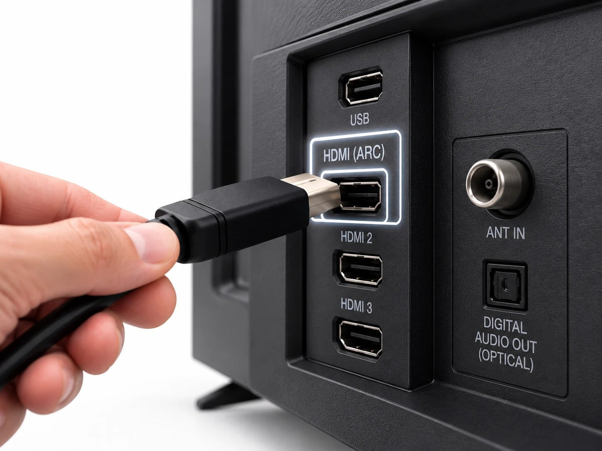 De HDMI ARC-kabel wordt in de tv gestoken