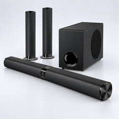 SyncGear soundbar, subwoofer en twee speakers van de andere kant